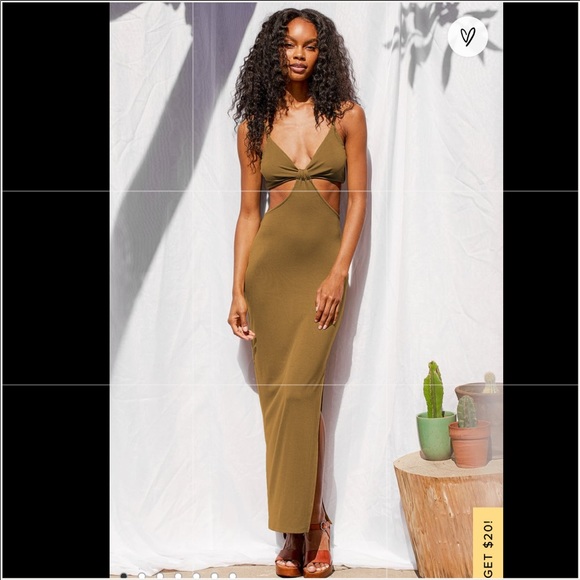 NWT Olive Green Cutout Bodycon Maxi Dress - Picture 1 of 9